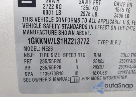 2017 GMC Acadia Slt-2 z USA, uszkodzony, nr VIN 1GKKNWLS1HZ213772